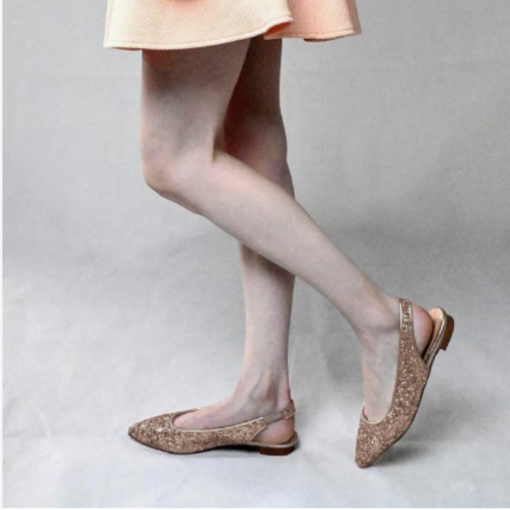 YDN Rose Gold Glitter Pointed Toe Slingback Low Heel Slide Sandals Dress Pump